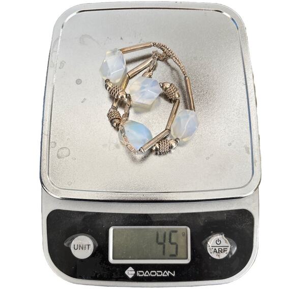 Sterling Silver Faceted Opalite Beaded Necklace Mexico Signed GAOI 18” 45g - Picture 12 of 12